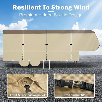 5th Wheel RV Cover Waterproof Camper Cover With 4 Trailer Tire Covers, Tongue Jack Cover, Gutter Cover And Extra Windproof Ropes, 7 Layers Top 3 Layers Side - NOMAN STORE LLC