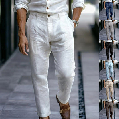 Men's Linen Trousers Solid Color Breathable Casual Pants Outdoor Clothing - NOMAN STORE LLC