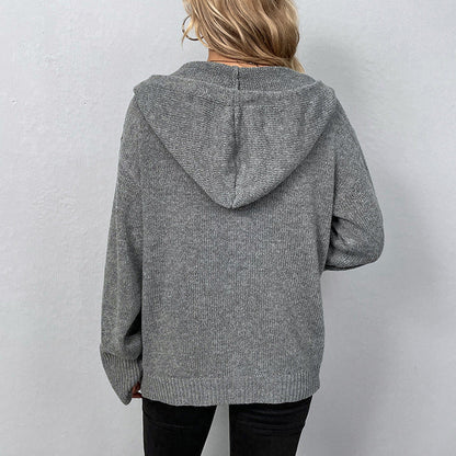 Ins Single-breasted Hooded Sweater Women's Solid Color Cardigan Coat Clothing - NOMAN STORE LLC