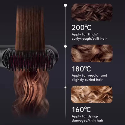 2 In 1 Straight Hair Comb Wireless Hair Straightener Brush Hair Fast Heating Portable Hot Curler USB Charging - NOMAN STORE LLC