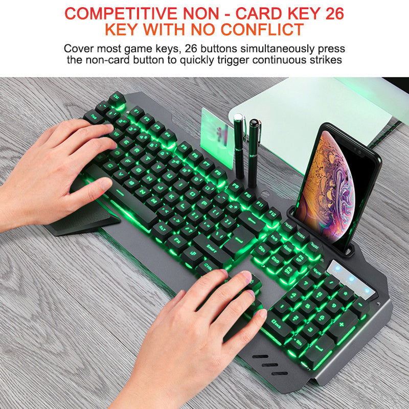 ErgonomicWired Gaming Keyboard with RGB Backlight Phone Holder - NOMAN STORE LLC