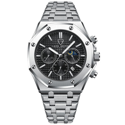 Waterproof High-grade Three Eyes And Six Needles Multi-functional Moon Phase Men's Steel Strap Watch - NOMAN STORE LLC
