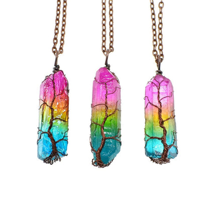 Hot Selling Stone Crystal Pillar Tree Of Life Pendant Ins Fashion Necklace - NOMAN STORE LLC