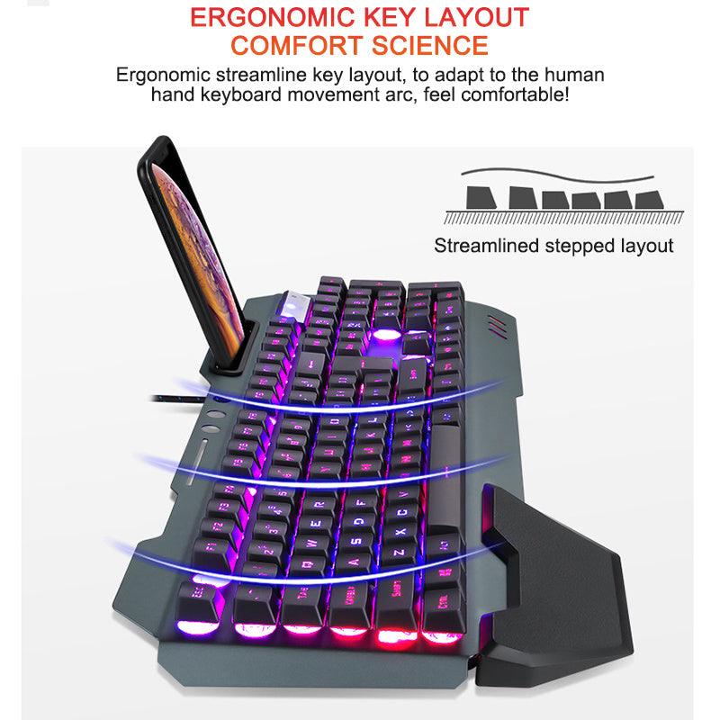 ErgonomicWired Gaming Keyboard with RGB Backlight Phone Holder - NOMAN STORE LLC