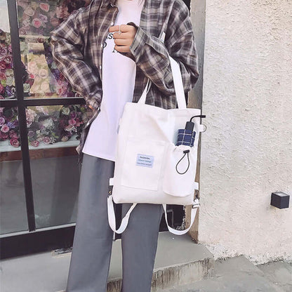 Harajuku Canvas Bags Students Handbag With Pockets Preppy Buckpack Shoulder Bag For Women Shoolbags - NOMAN STORE LLC