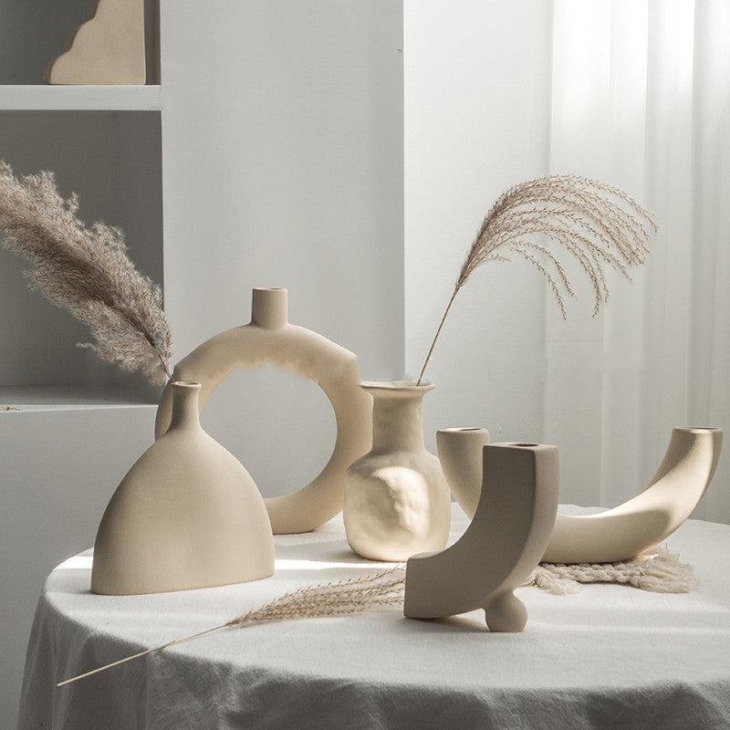 Simplicity Ceramic Vase Dry Flower Arrangement Home Decoration Ornament Living Room Display Art Vases - NOMAN STORE LLC
