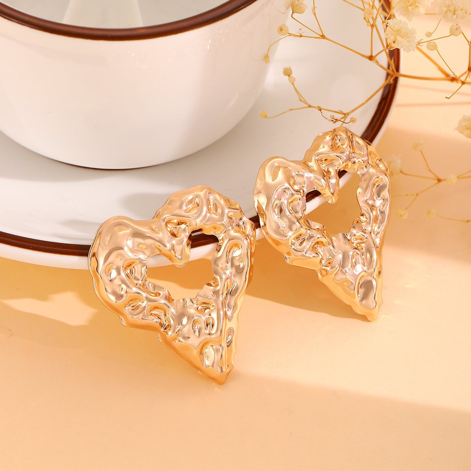 New Pleated Lava Hollow Heart-shaped Earrings Personality Exaggerated Love Earrings For Women Valentine's Day Jewelry - NOMAN STORE LLC