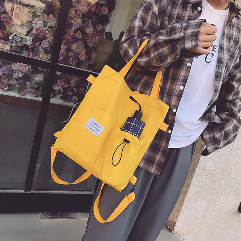 Harajuku Canvas Bags Students Handbag With Pockets Preppy Buckpack Shoulder Bag For Women Shoolbags - NOMAN STORE LLC