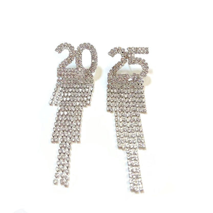 2025 Digital Rhinestone Letter Earrings For New Year Pendant Earrings Women's Festival Copper Inlaid Rhinestone Fashion Earrings Party Gift - NOMAN STORE LLC