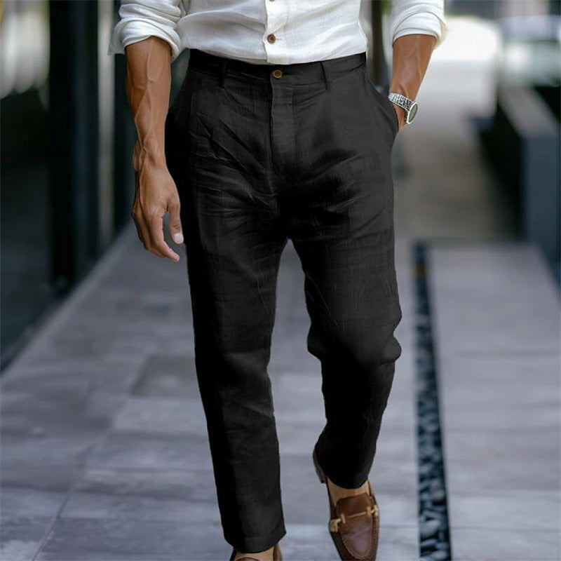 Men's Linen Trousers Solid Color Breathable Casual Pants Outdoor Clothing - NOMAN STORE LLC