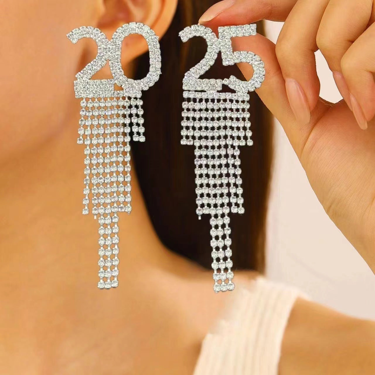2025 Digital Rhinestone Letter Earrings For New Year Pendant Earrings Women's Festival Copper Inlaid Rhinestone Fashion Earrings Party Gift - NOMAN STORE LLC