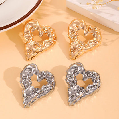 New Pleated Lava Hollow Heart-shaped Earrings Personality Exaggerated Love Earrings For Women Valentine's Day Jewelry - NOMAN STORE LLC