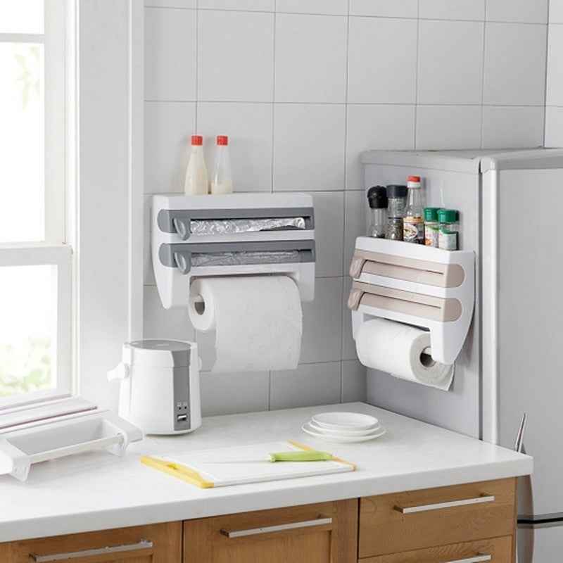 4-In-1 Kitchen Roll Holder Dispenser Kitchen Foil Film Wrap Tissue Paper 4 IN 1 Kitchen Roll Holder Dispenser - NOMAN STORE LLC