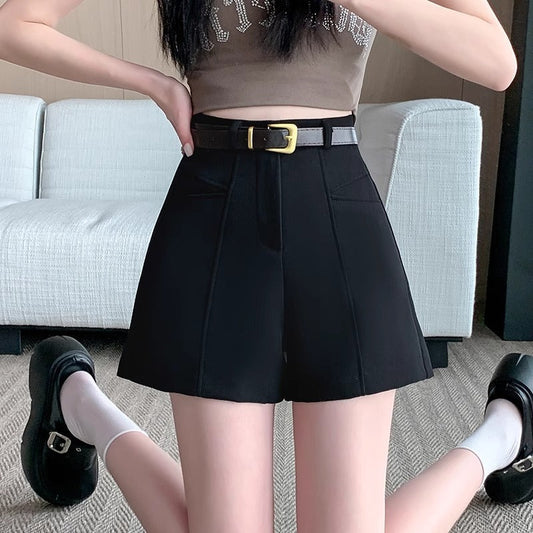 Fashionable Elegant Slimming High Waist Black Casual Shorts - NOMAN STORE LLC