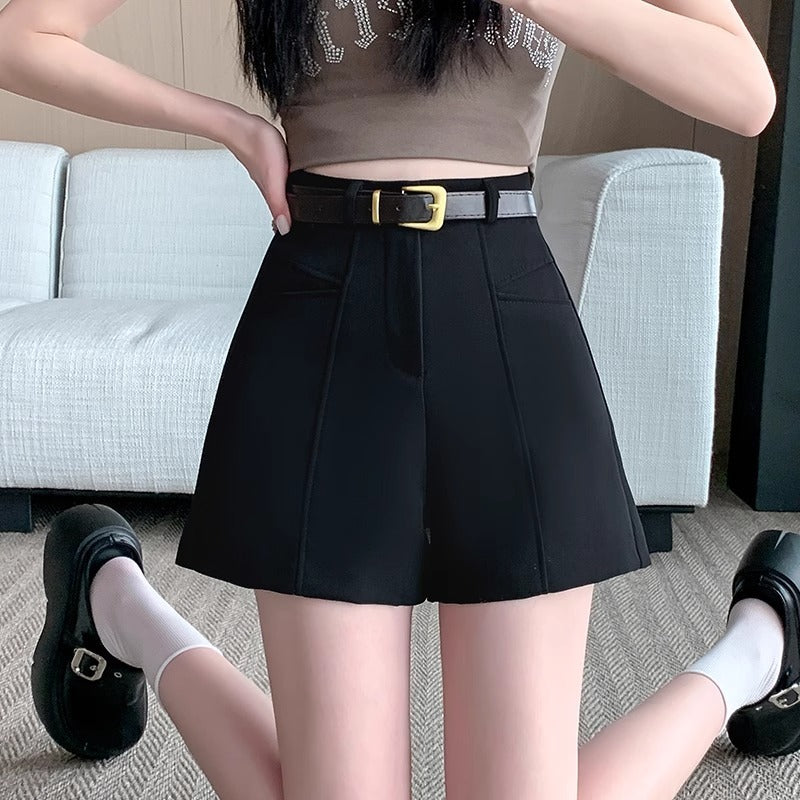 Fashionable Elegant Slimming High Waist Black Casual Shorts - NOMAN STORE LLC