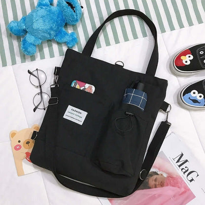 Harajuku Canvas Bags Students Handbag With Pockets Preppy Buckpack Shoulder Bag For Women Shoolbags - NOMAN STORE LLC