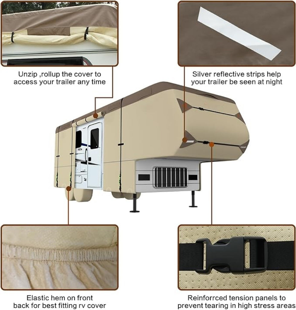 5th Wheel RV Cover Waterproof Camper Cover With 4 Trailer Tire Covers, Tongue Jack Cover, Gutter Cover And Extra Windproof Ropes, 7 Layers Top 3 Layers Side - NOMAN STORE LLC