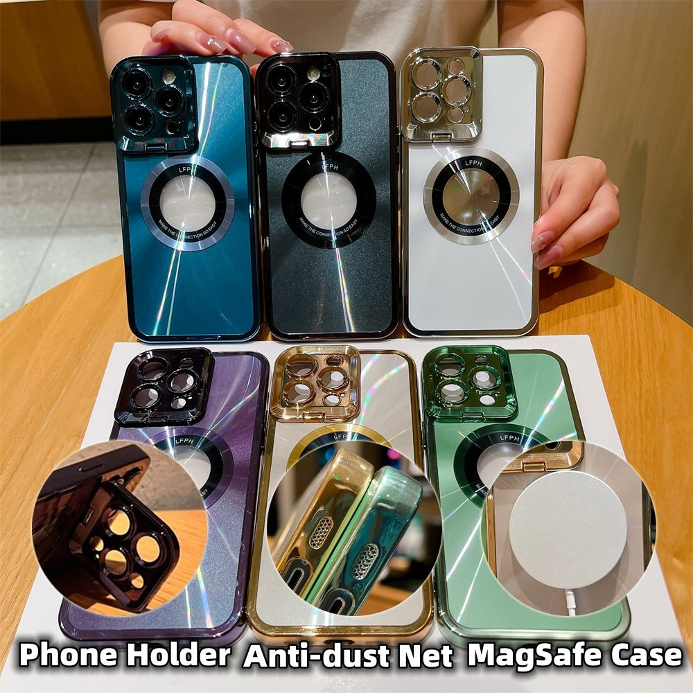 Electroplated Phone Case Luxury Plating CD Pattern Magsafe Bracket Case For  12 13 14 Pro Max Invisible Camera Stand Holder Lens Holder Magnetic Suction - NOMAN STORE LLC