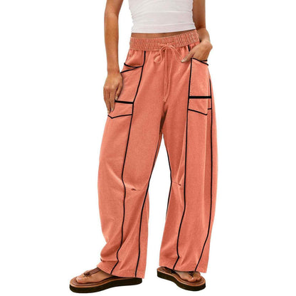 Y2K Black Striped Wide-leg Pants With Pockets Fashion Loose Drawstring Trousers Sports Sweatpants Women's Clothing - NOMAN STORE LLC