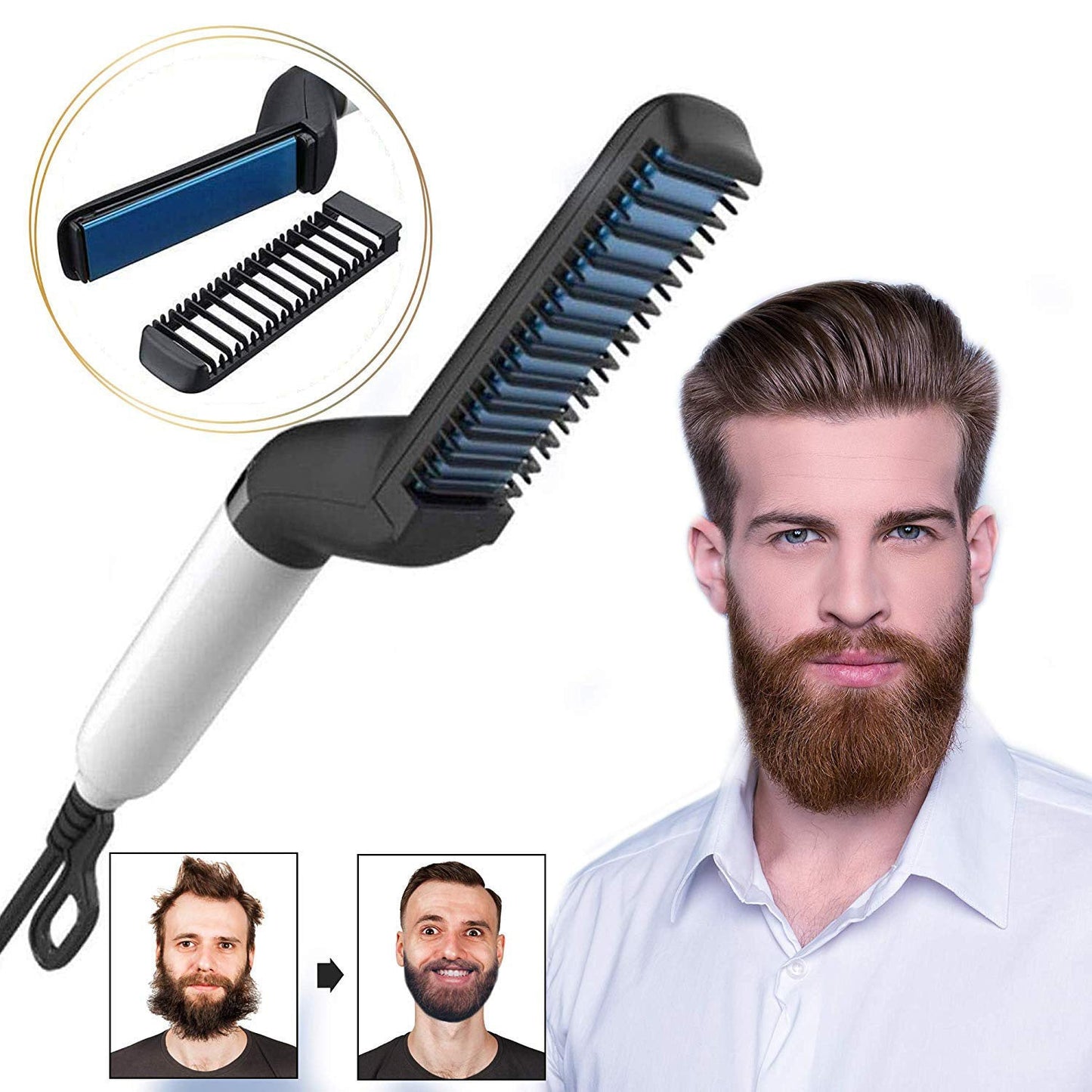 Electric Hair Straightener Brush,Men Quick Beard Straightener Styler Comb,Hair Straightening,Curly Hair Straightening Comb,Side Hair Detangling,Multifunctional Hair Curling Curler - NOMAN STORE LLC