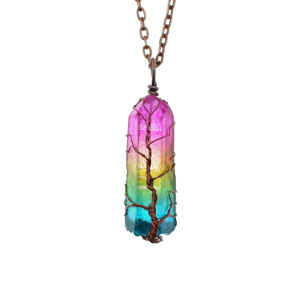 Hot Selling Stone Crystal Pillar Tree Of Life Pendant Ins Fashion Necklace - NOMAN STORE LLC