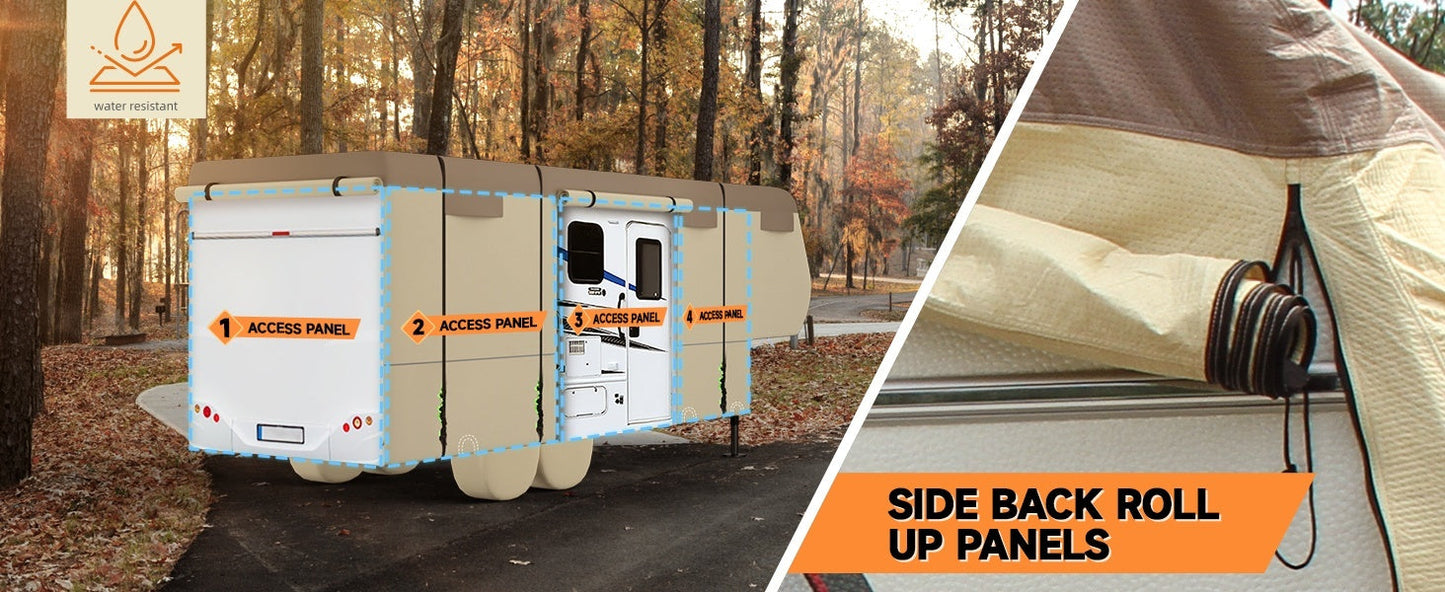 5th Wheel RV Cover Waterproof Camper Cover With 4 Trailer Tire Covers, Tongue Jack Cover, Gutter Cover And Extra Windproof Ropes, 7 Layers Top 3 Layers Side - NOMAN STORE LLC
