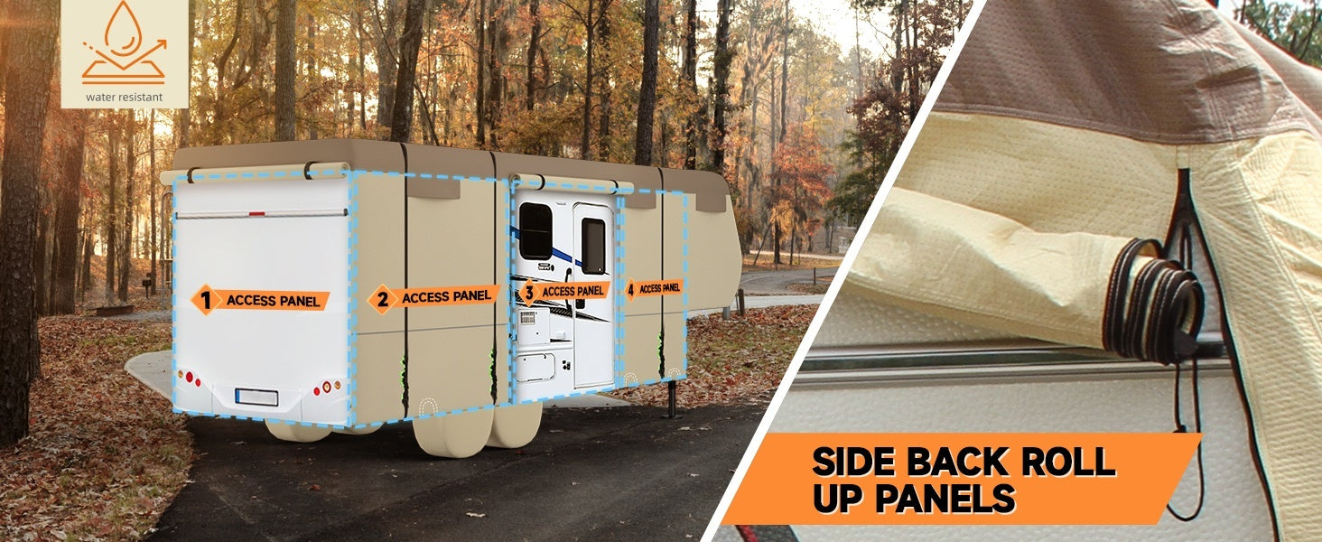 5th Wheel RV Cover Waterproof Camper Cover With 4 Trailer Tire Covers, Tongue Jack Cover, Gutter Cover And Extra Windproof Ropes, 7 Layers Top 3 Layers Side - NOMAN STORE LLC