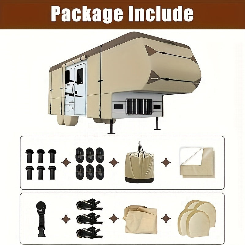 5th Wheel RV Cover Waterproof Camper Cover With 4 Trailer Tire Covers, Tongue Jack Cover, Gutter Cover And Extra Windproof Ropes, 7 Layers Top 3 Layers Side - NOMAN STORE LLC