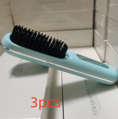 2 In 1 Straight Hair Comb Wireless Hair Straightener Brush Hair Fast Heating Portable Hot Curler USB Charging - NOMAN STORE LLC