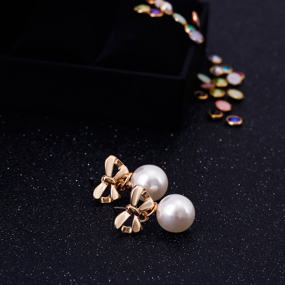 Hypoallergenic Heart-shaped Zircon Earrings Women's Bow Pearl Earrings - NOMAN STORE LLC