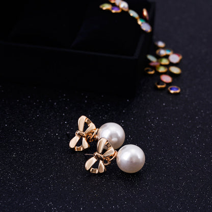 Hypoallergenic Heart-shaped Zircon Earrings Women's Bow Pearl Earrings - NOMAN STORE LLC