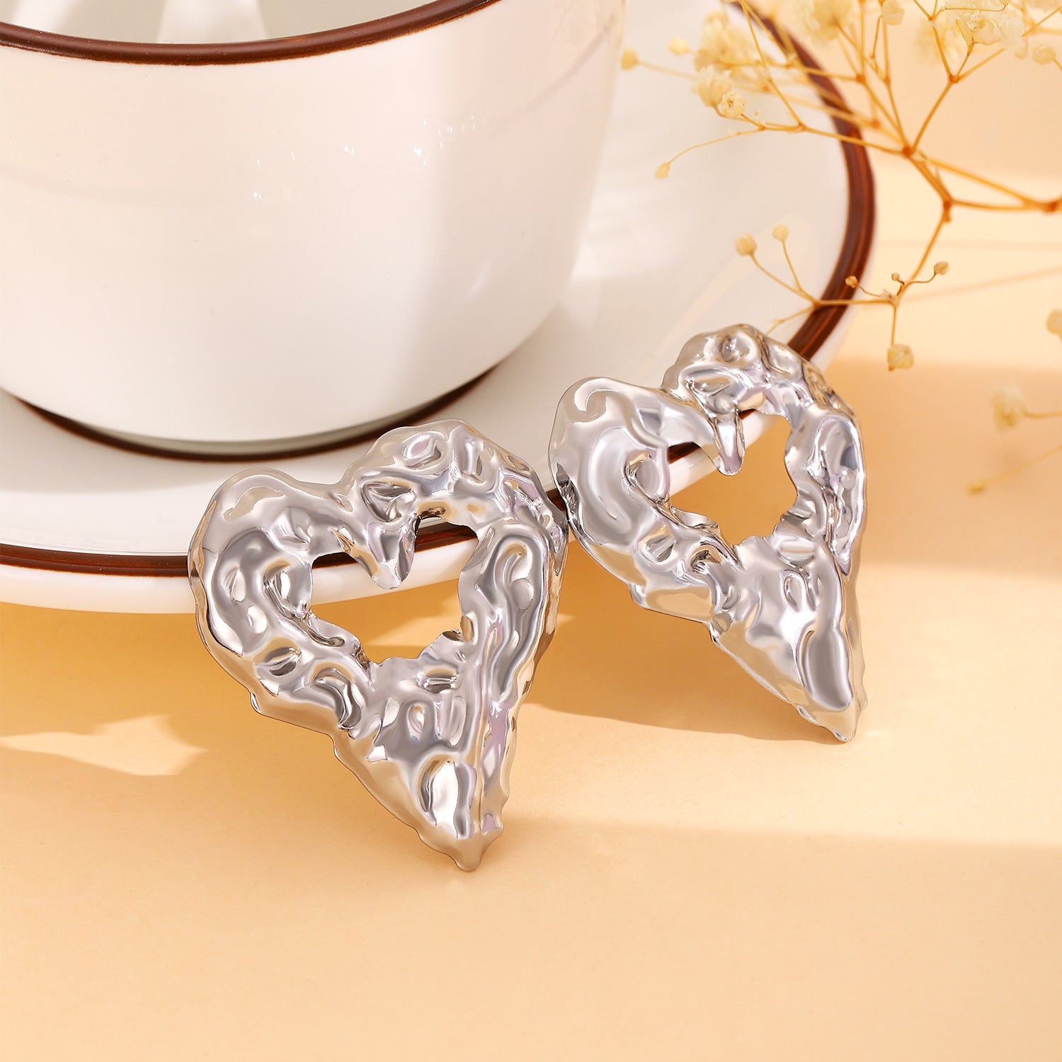 New Pleated Lava Hollow Heart-shaped Earrings Personality Exaggerated Love Earrings For Women Valentine's Day Jewelry - NOMAN STORE LLC