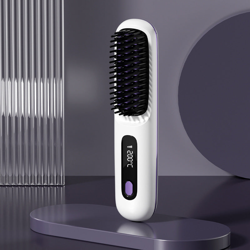 2 In 1 Straight Hair Comb Wireless Hair Straightener Brush Hair Fast Heating Portable Hot Curler USB Charging - NOMAN STORE LLC