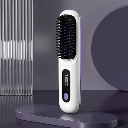 2 In 1 Straight Hair Comb Wireless Hair Straightener Brush Hair Fast Heating Portable Hot Curler USB Charging - NOMAN STORE LLC