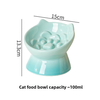 Cat Bowl Ceramic High Foot Slow Food Anti-choking