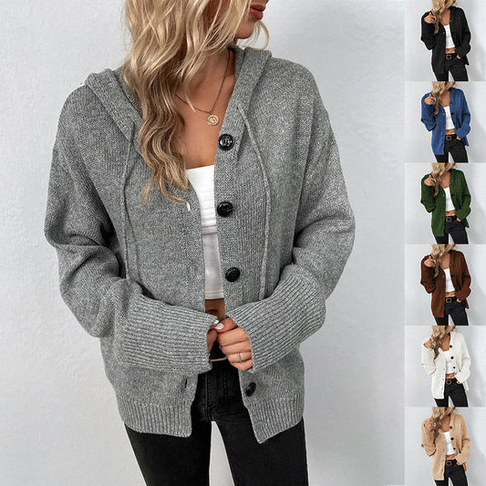 Ins Single-breasted Hooded Sweater Women's Solid Color Cardigan Coat Clothing - NOMAN STORE LLC