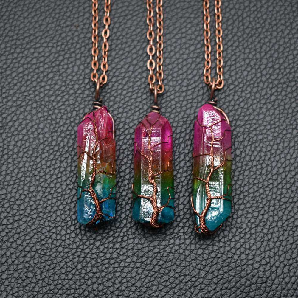 Hot Selling Stone Crystal Pillar Tree Of Life Pendant Ins Fashion Necklace - NOMAN STORE LLC