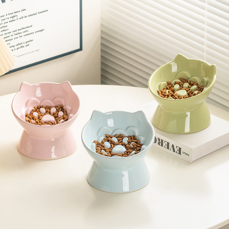 Cat Bowl Ceramic High Foot Slow Food Anti-choking