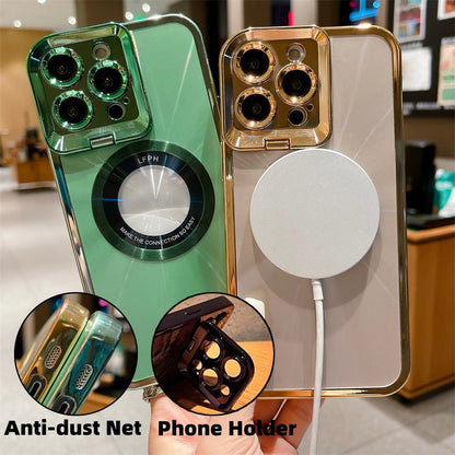 Electroplated Phone Case Luxury Plating CD Pattern Magsafe Bracket Case For  12 13 14 Pro Max Invisible Camera Stand Holder Lens Holder Magnetic Suction - NOMAN STORE LLC