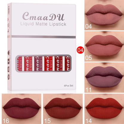 6 Boxes Of Matte Non-stick Cup Waterproof Lipstick Long Lasting Lip Gloss - NOMAN STORE LLC