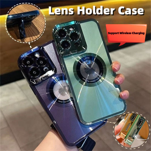 Electroplated Phone Case Luxury Plating CD Pattern Magsafe Bracket Case For  12 13 14 Pro Max Invisible Camera Stand Holder Lens Holder Magnetic Suction - NOMAN STORE LLC