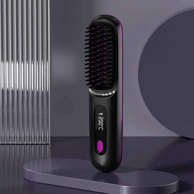 2 In 1 Straight Hair Comb Wireless Hair Straightener Brush Hair Fast Heating Portable Hot Curler USB Charging - NOMAN STORE LLC