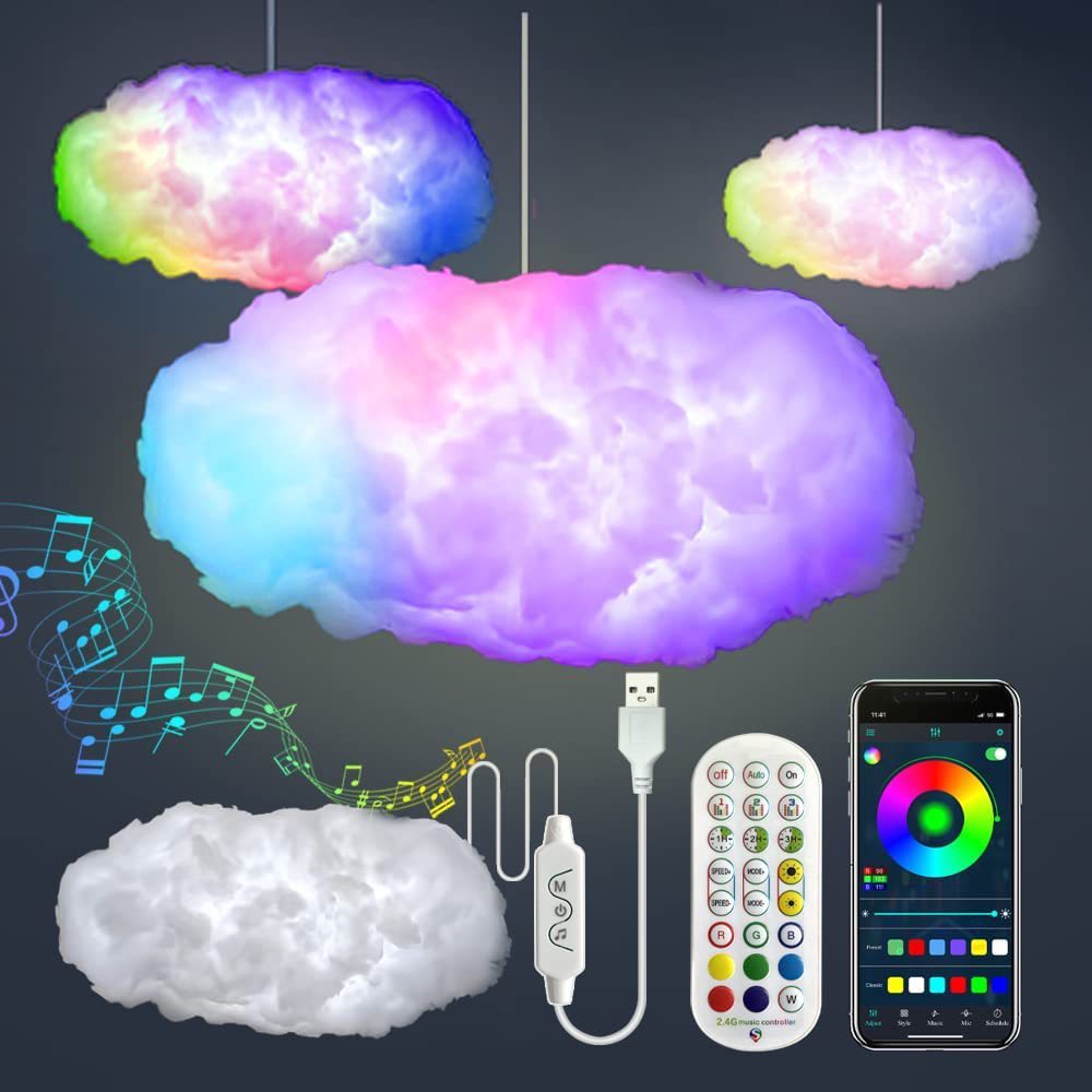 USB Cloud Light APP Control Music Synchronization 3D RGBIC Ambient Light Lightning Simulation Clouds Bedroom Room Light - NOMAN STORE LLC