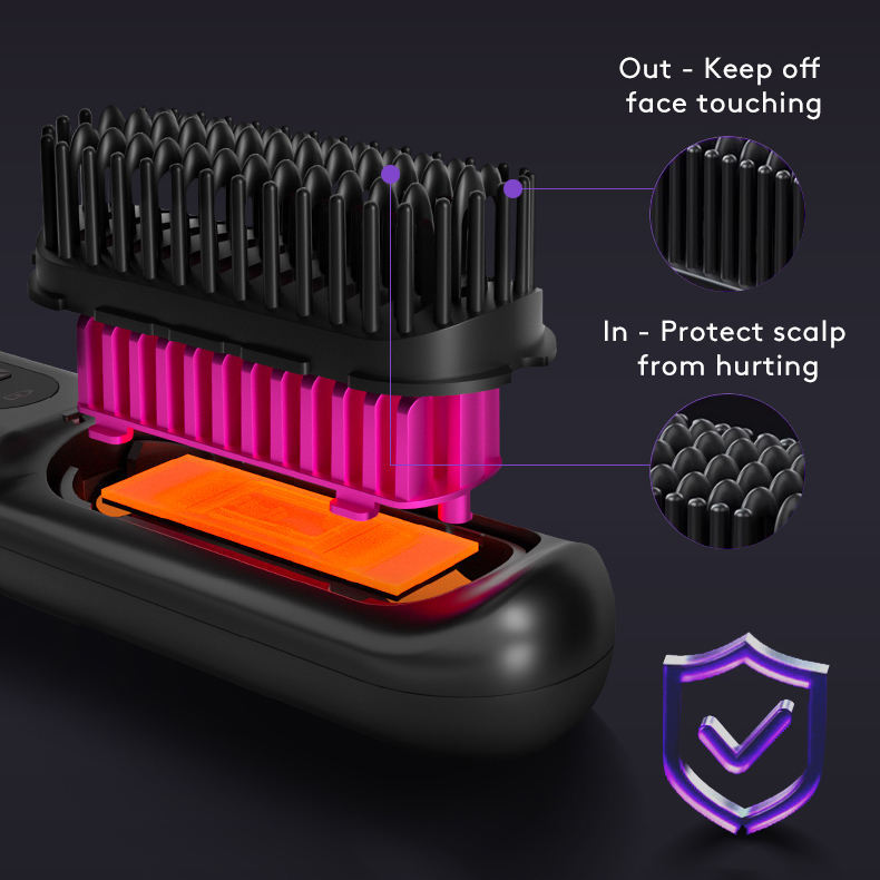 2 In 1 Straight Hair Comb Wireless Hair Straightener Brush Hair Fast Heating Portable Hot Curler USB Charging - NOMAN STORE LLC