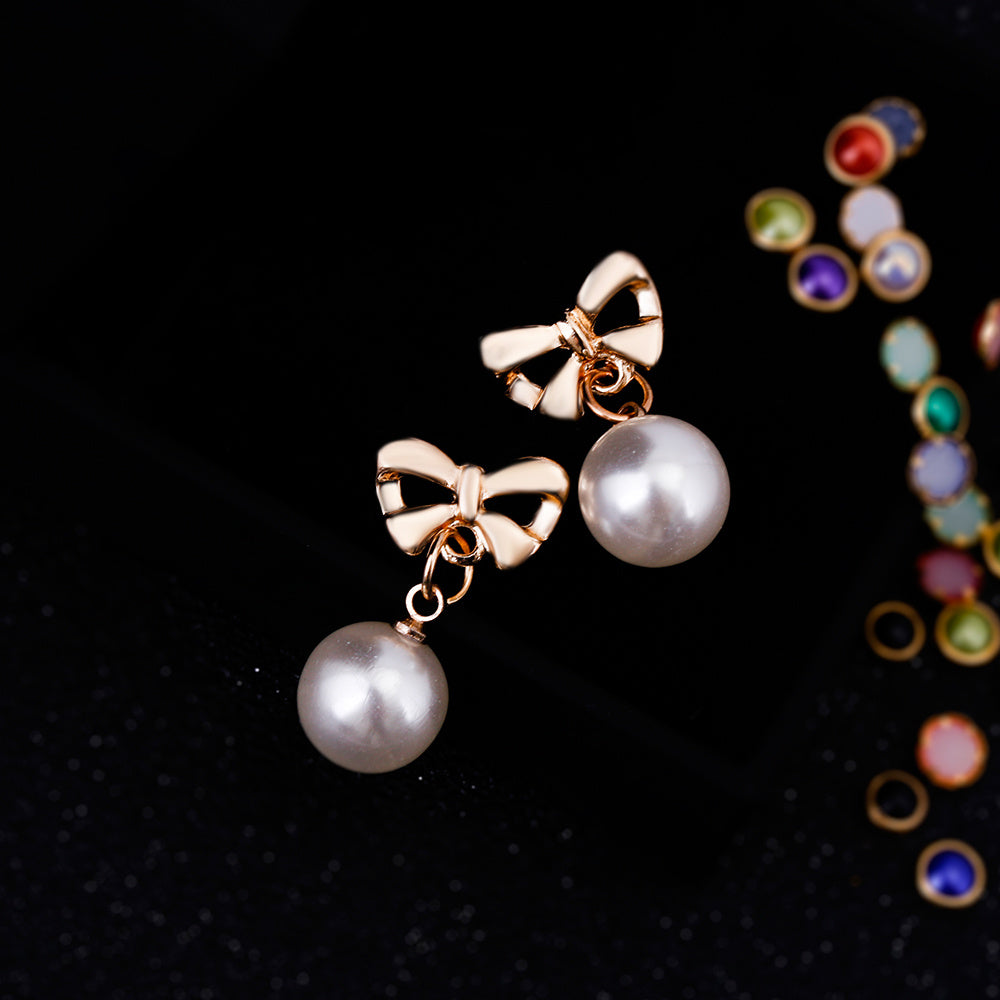 Hypoallergenic Heart-shaped Zircon Earrings Women's Bow Pearl Earrings - NOMAN STORE LLC