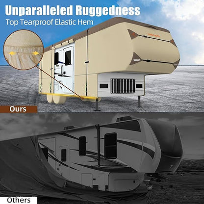 5th Wheel RV Cover Waterproof Camper Cover With 4 Trailer Tire Covers, Tongue Jack Cover, Gutter Cover And Extra Windproof Ropes, 7 Layers Top 3 Layers Side - NOMAN STORE LLC