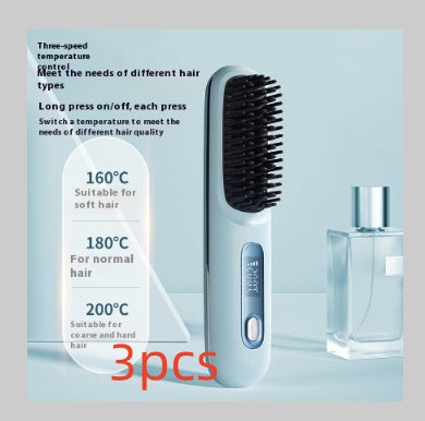 2 In 1 Straight Hair Comb Wireless Hair Straightener Brush Hair Fast Heating Portable Hot Curler USB Charging - NOMAN STORE LLC