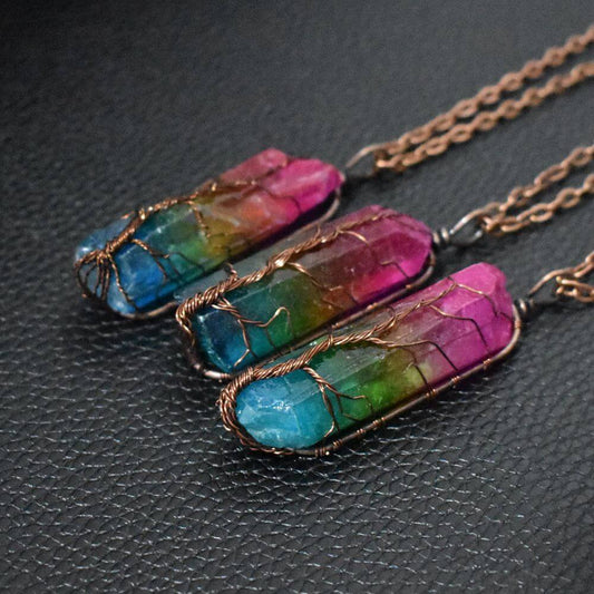 Hot Selling Stone Crystal Pillar Tree Of Life Pendant Ins Fashion Necklace - NOMAN STORE LLC