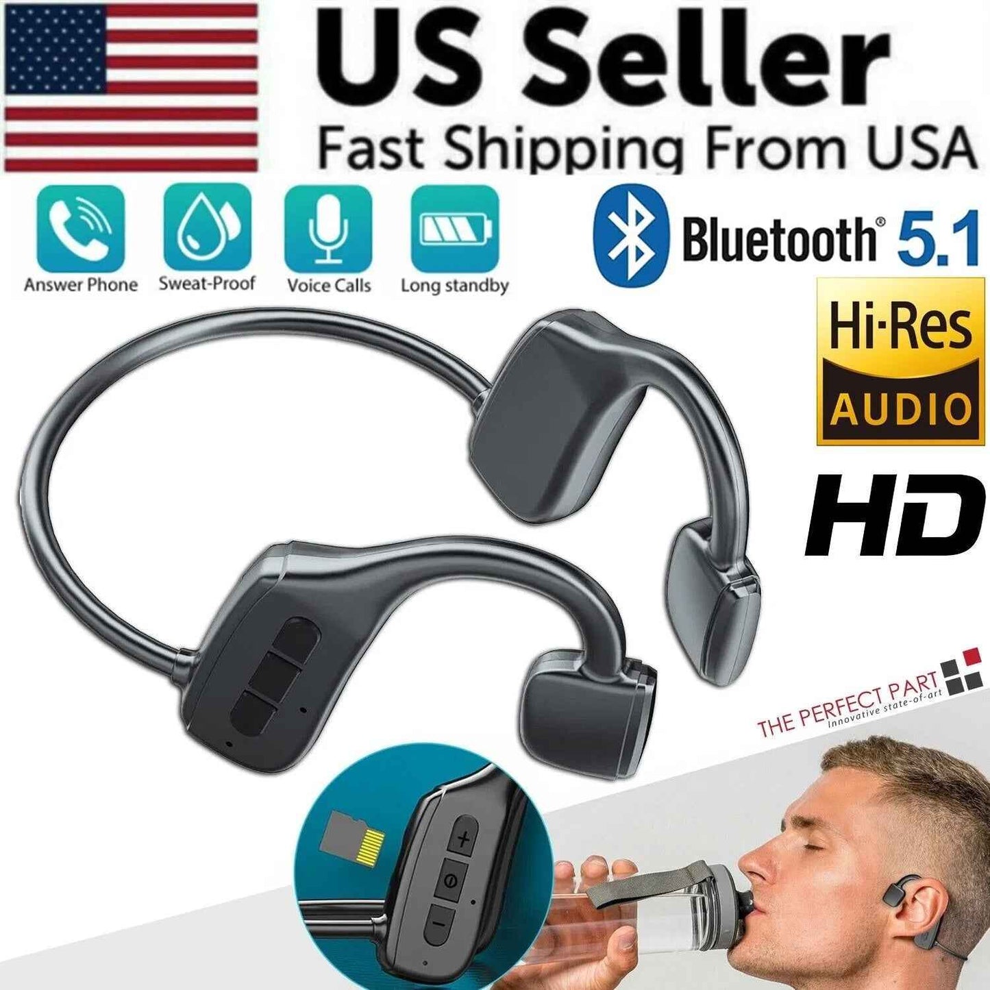 Bone Conduction Headphones Bluetooth 5.1 Wireless Headset Earbuds Outdoor Sport - NOMAN STORE LLC