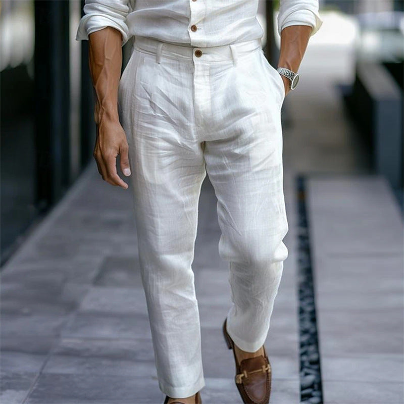 Men's Linen Trousers Solid Color Breathable Casual Pants Outdoor Clothing - NOMAN STORE LLC